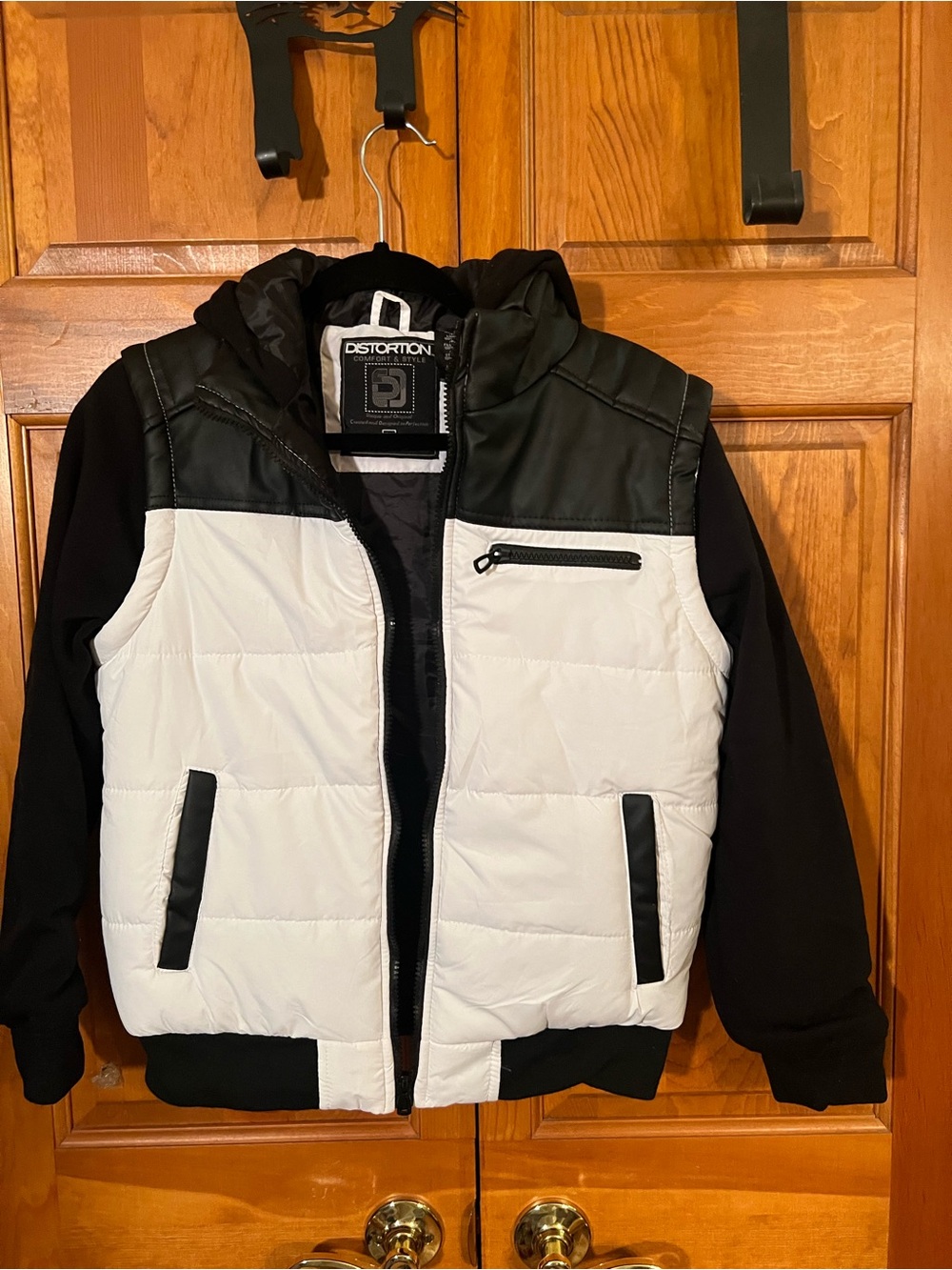 Distortion Kids Black & White Quilted Puffer Jacket with Hood